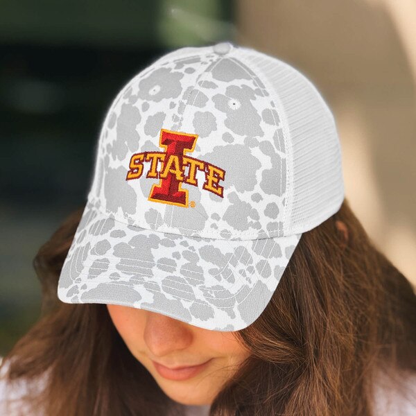College House Women's Iowa State White Cow Print Adjustable Snapback Cap front